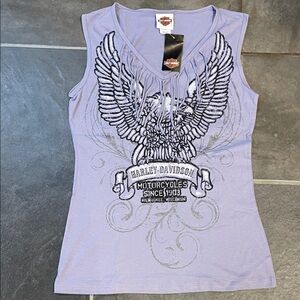 Harley-Davidson Lavender Sleeveless Eagle Fringe Tank Top